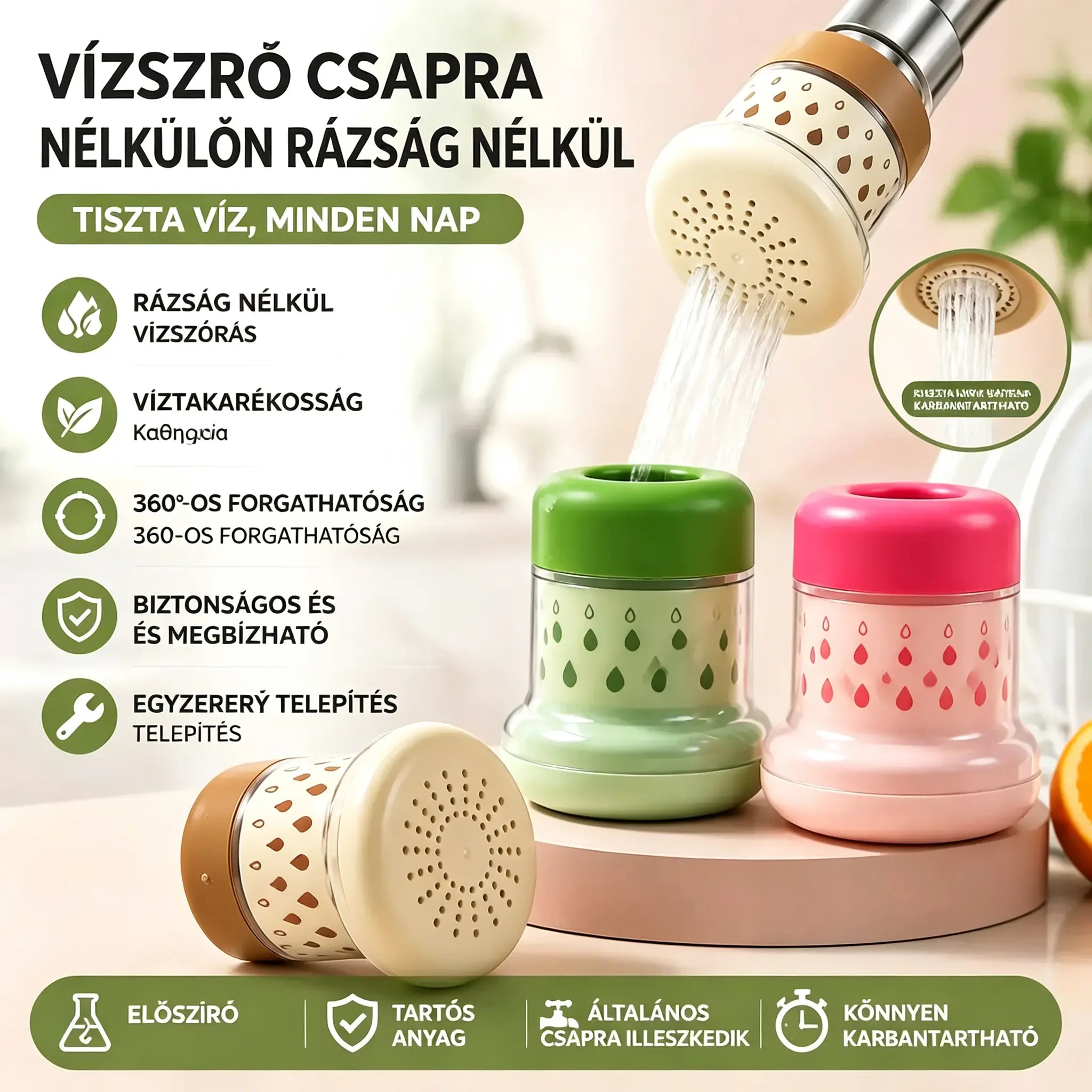 💦 Cseppmentes csapszűrő -360° – Takarítson meg vizet és mosson hatékonyabban
