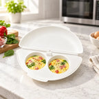 🍳 Tökéletes reggeli percek alatt! Mikrohullámú omlettkészítő 🥚 | 2 rekesz · Élelmiszer-biztonságos, tapadásmentes anyag · Levehető zsanérok az egyszerű tisztításért · Gyors, olajmentes elkészítés
