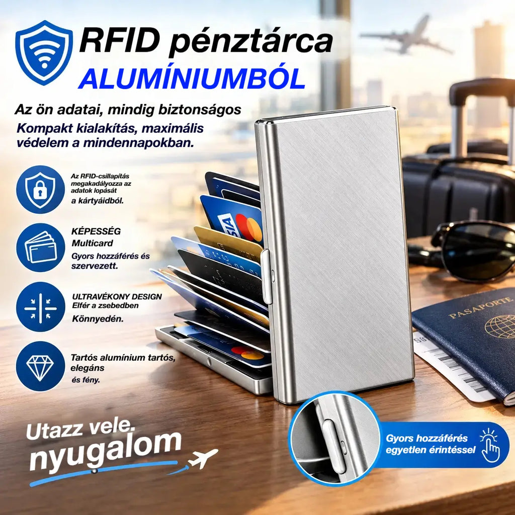 🛡️✨ Rozsdamentes acél kártyatartó RFID-védelemmel – Demagnetizáció elleni kártyatárca, kicsi és hordozható 💳