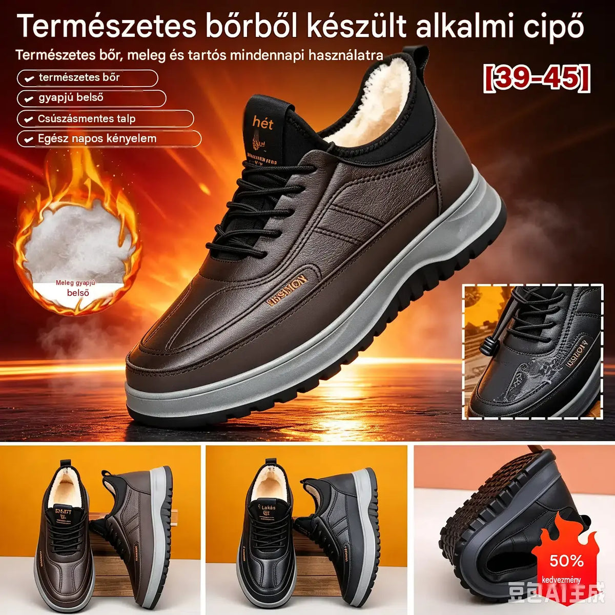 🏆🔥【39-45】2026 Férfi téli sportcipő, valódi bőr, vízálló, puha talpú és bársony, új