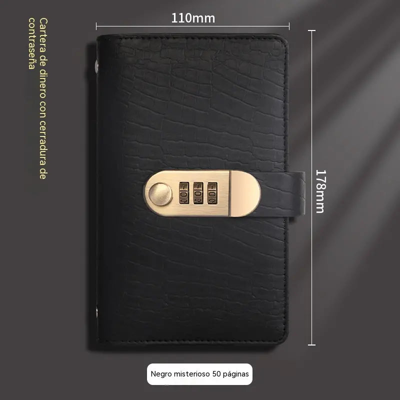 📓💰🔐Jelszóval védett jegyzetfüzet csekkek, készpénz, bankkártyák és különféle nyugták tárolására.