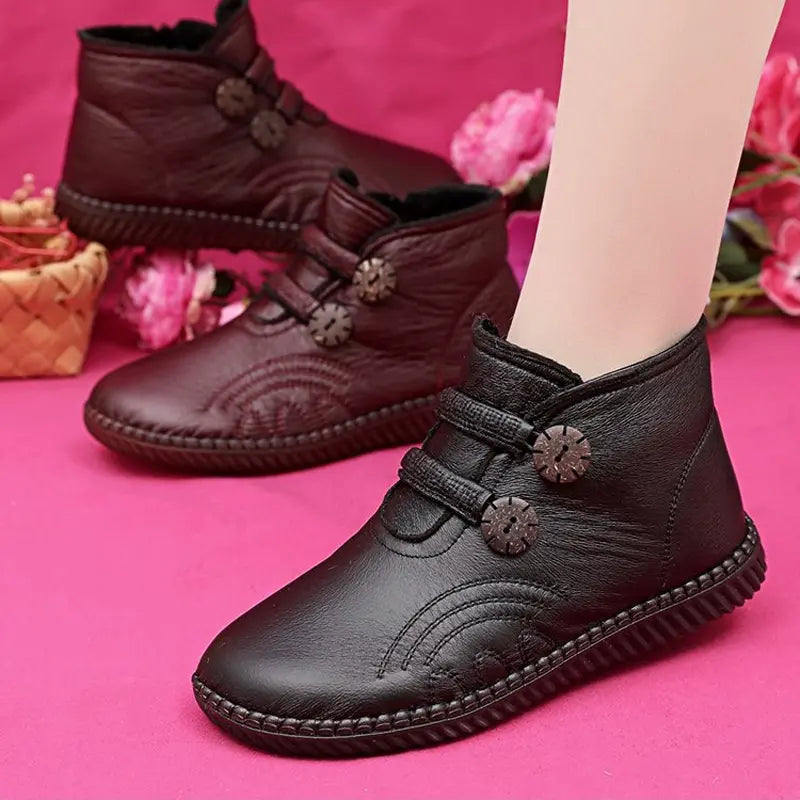 🔥🔥👢【50% KEDVEZMÉNY！！！！】💥【35-40】Női bőr, pamut, csúszásmentes, kézzel készített cipők őszre és télre