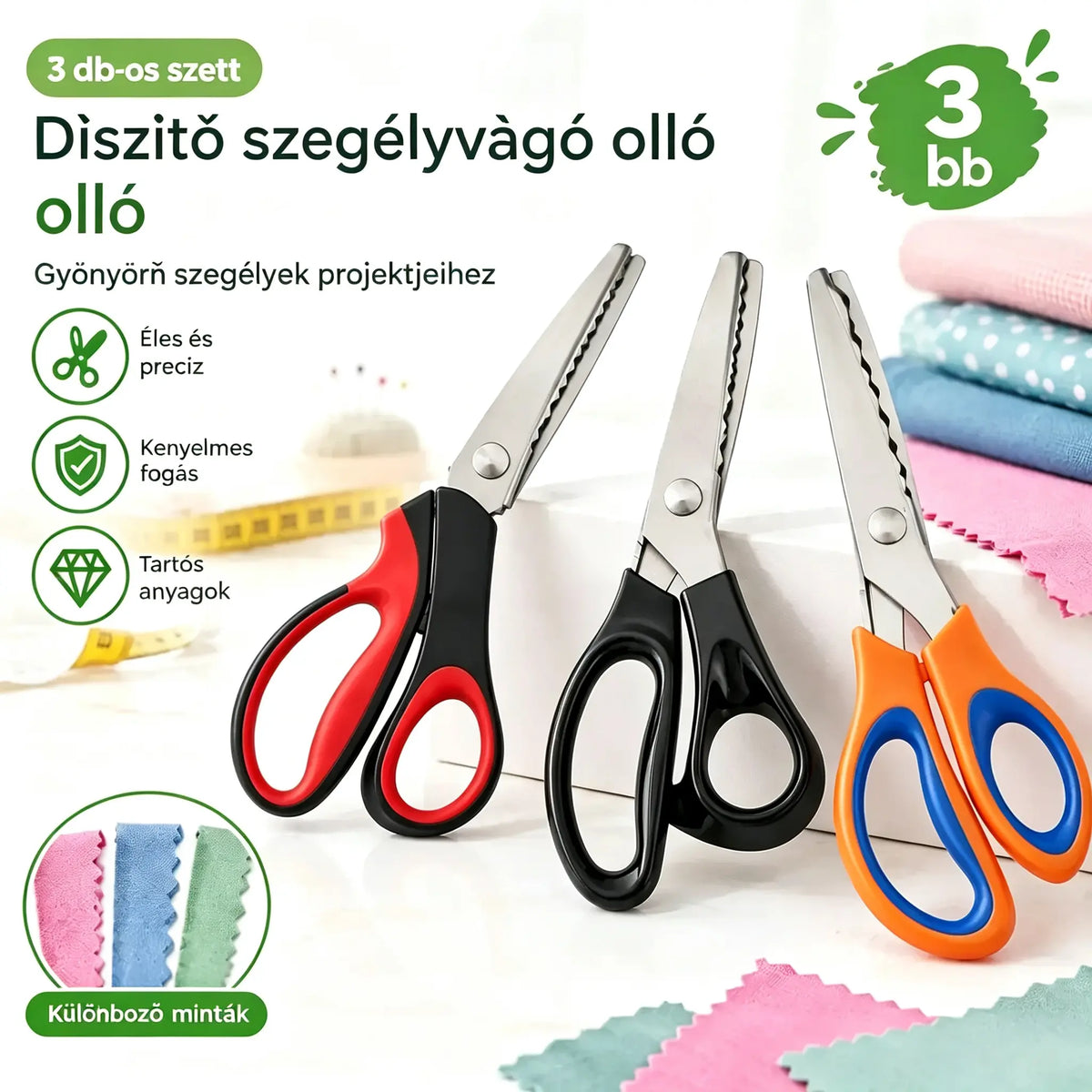 ✂️Professzionális, fogazott élű olló varráshoz, kézműves munkákhoz és mindennapi barkácsprojektekhez