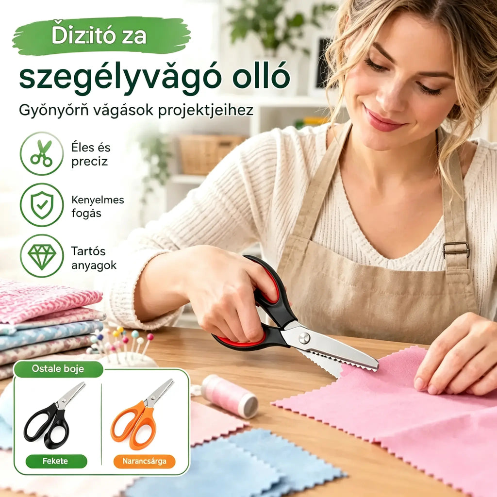 ✂️Professzionális, fogazott élű olló varráshoz, kézműves munkákhoz és mindennapi barkácsprojektekhez