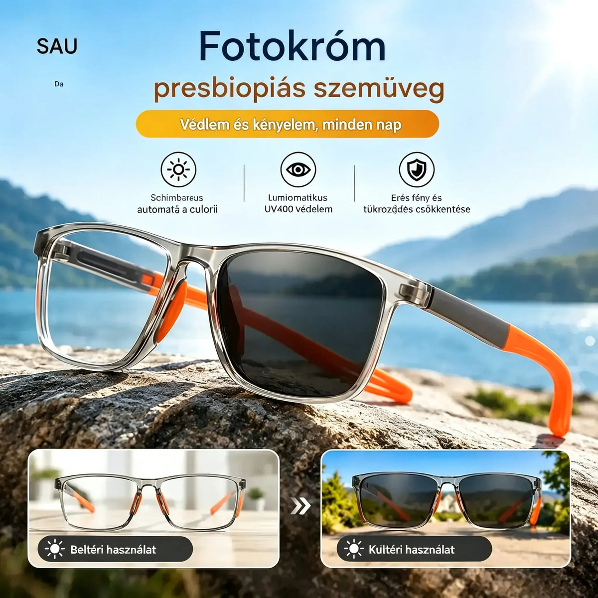 🕶️Ultrakönnyű, nagy felbontású, fényre sötétedő olvasószemüveg, amelyet kifejezetten idősek számára terveztek.