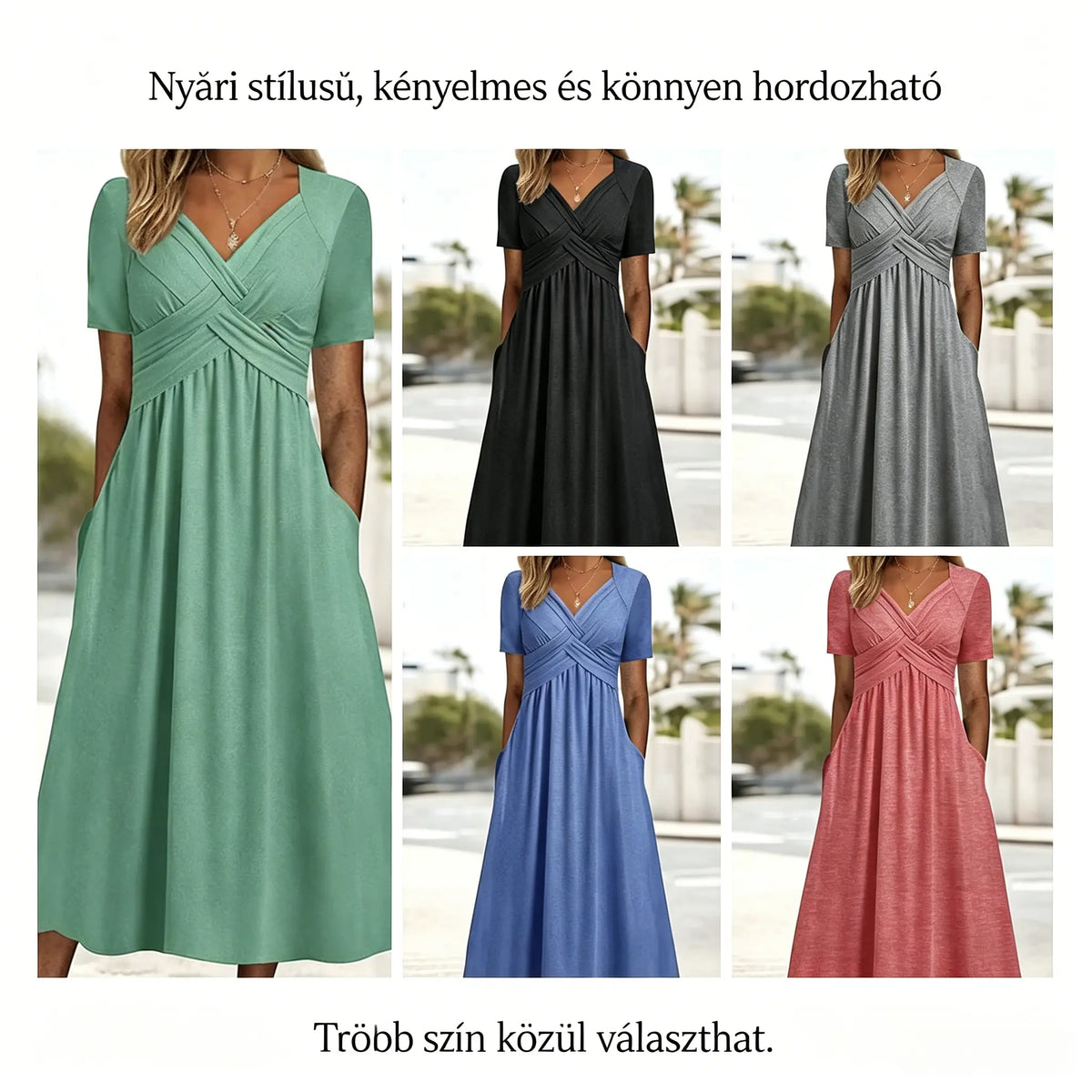 🔥🔥【50% KEDVEZMÉNY】👗【S-3XL】Tiszta színű, középhosszú, lezser ruha