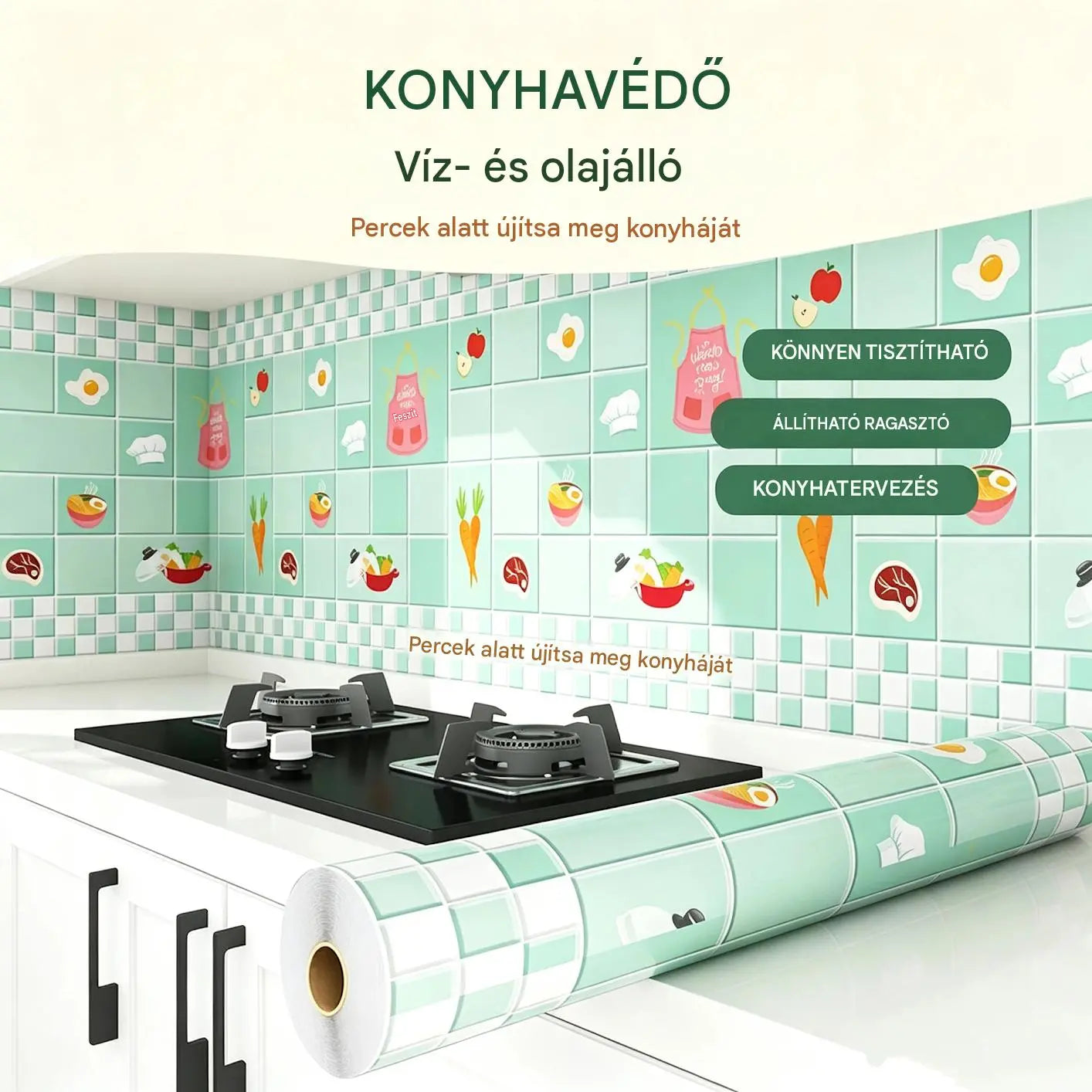 🔥【50% kedvezmény korlátozott ideig】Olajálló matricák konyhába, vízálló öntapadós tapéta, konyhapultvédő.