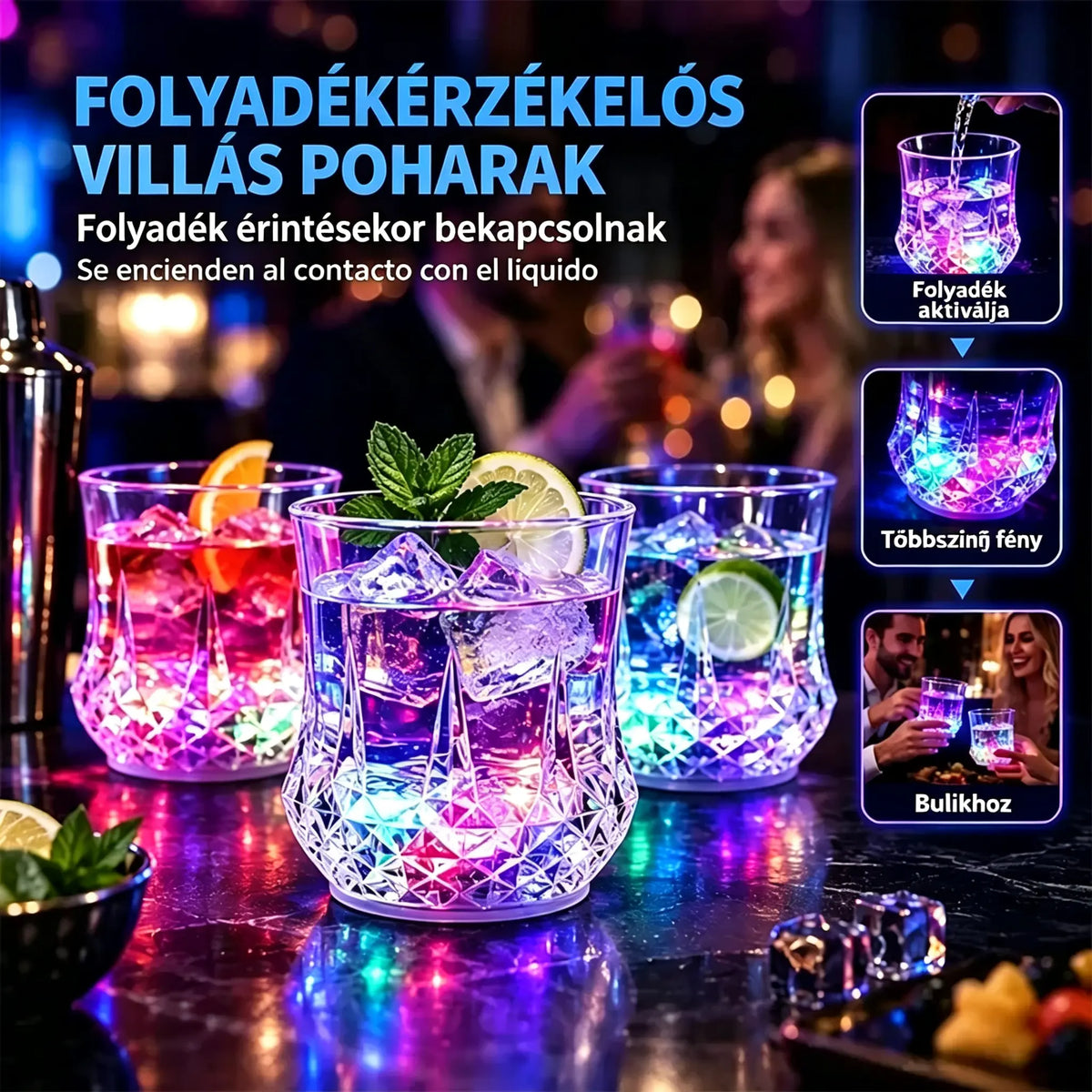 ✨🍷Folyadék hatására aktiválódó LED-fénnyel ellátott pohárkészlet🥂