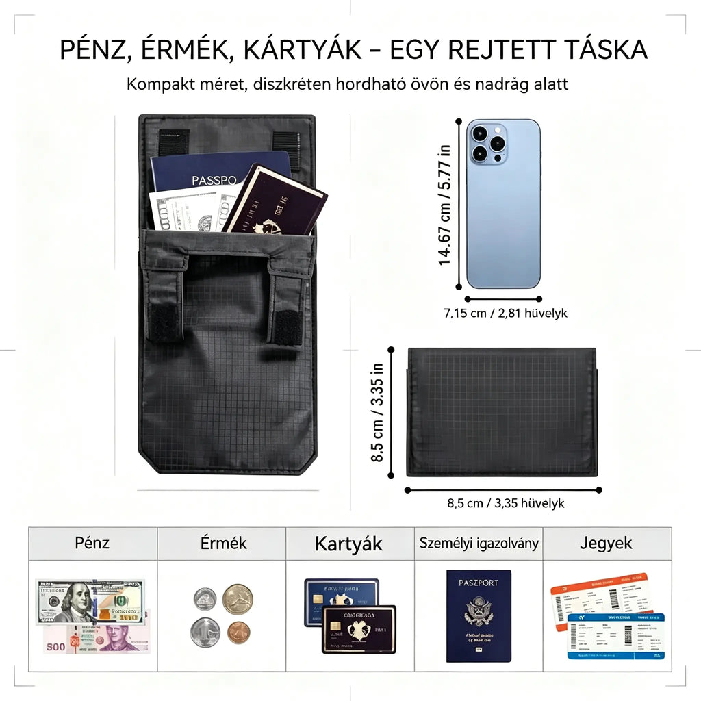 💳✈️ Rejtett pénzöv útlevél, készpénz és kártyák számára – Hordozható, biztonságos deréktáska repülőterekre, városi utazásokhoz és szabadtéri kalandokhoz 🌍