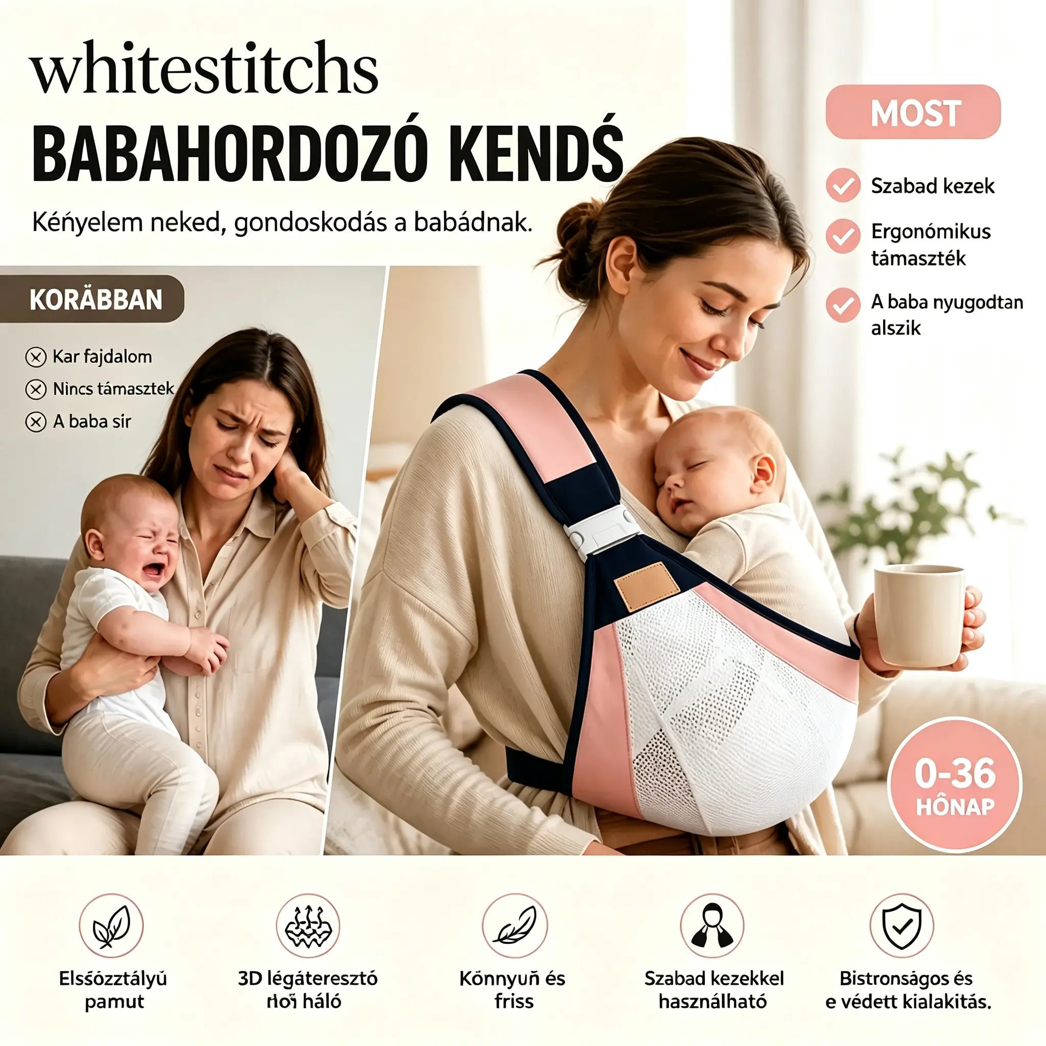 🔥【50% kedvezmény korlátozott ideig】👶 Könnyű, ergonomikus babahordozó | Ideális sétákhoz és utazáshoz ✈️