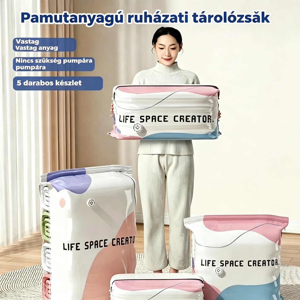 👕📦 [ 5 darab ] Vákuumos ruhákhoz való tárolózsákok — Pumpa nélkül | Vastagított kialakítás dupla rétegű tömítésekkel a kipukkadás és a légszivárgás hatékony megakadályozása érdekében.