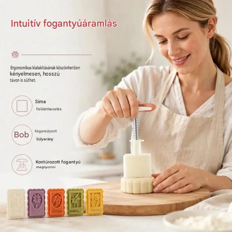 【1 forma 4-féle virágmintával】✨😍 Kézi nyomású tésztaformázó készlet, kreatív sütőformák