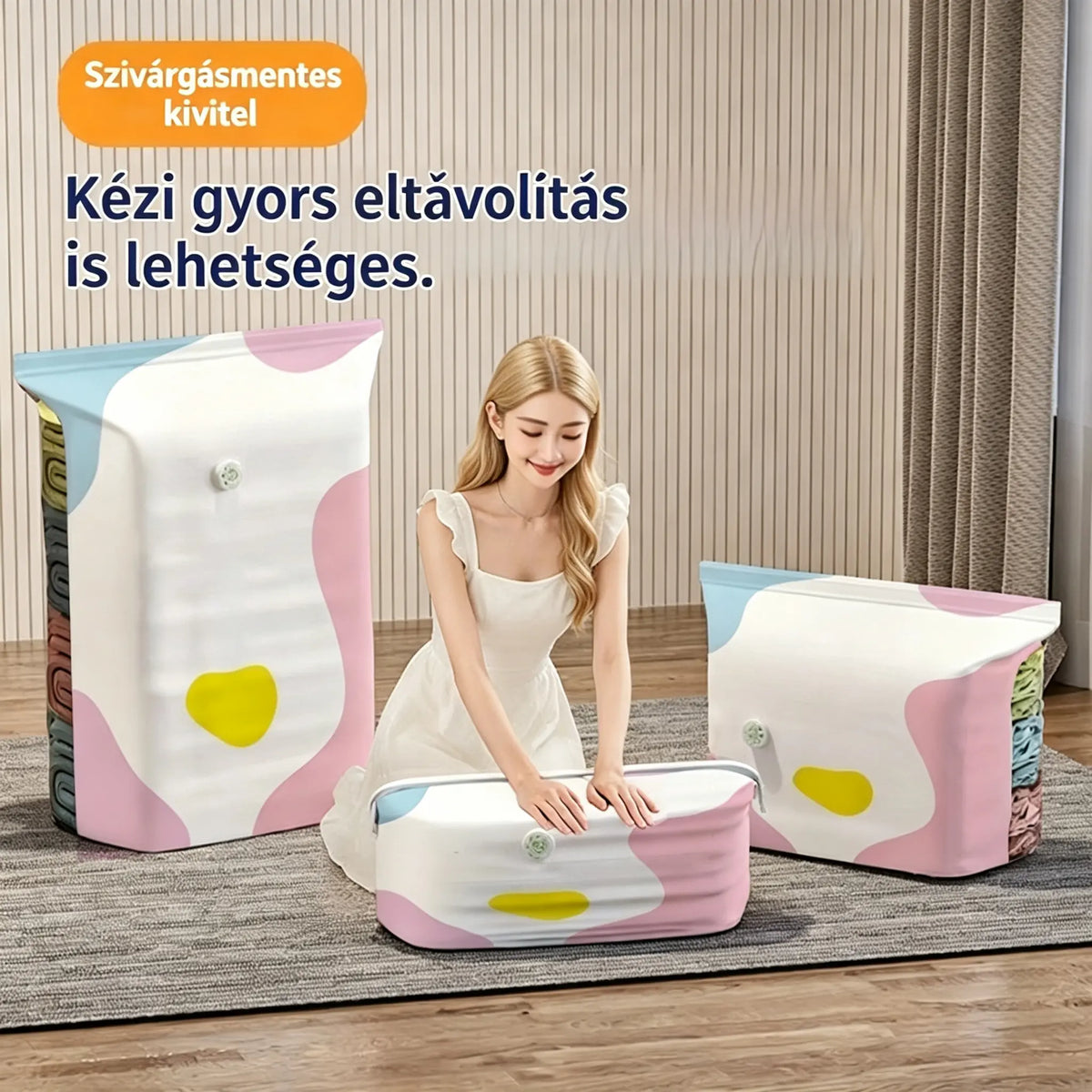 🧳【1760 Ft darabonként】💨 Nagy kapacitású, összenyomható vákuumos tárolózsák: Nincs szükség légpumpára, szivárgásmentes kialakítás, ideális helytakarékosságra a bőröndben és otthon ✈️