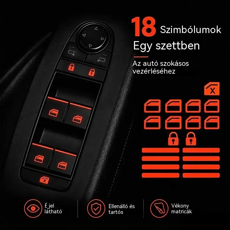 🚗 Fluoreszkáló matricák autógombokhoz | Azonnal megtalálja a kezelőszerveket, akár éjszaka is