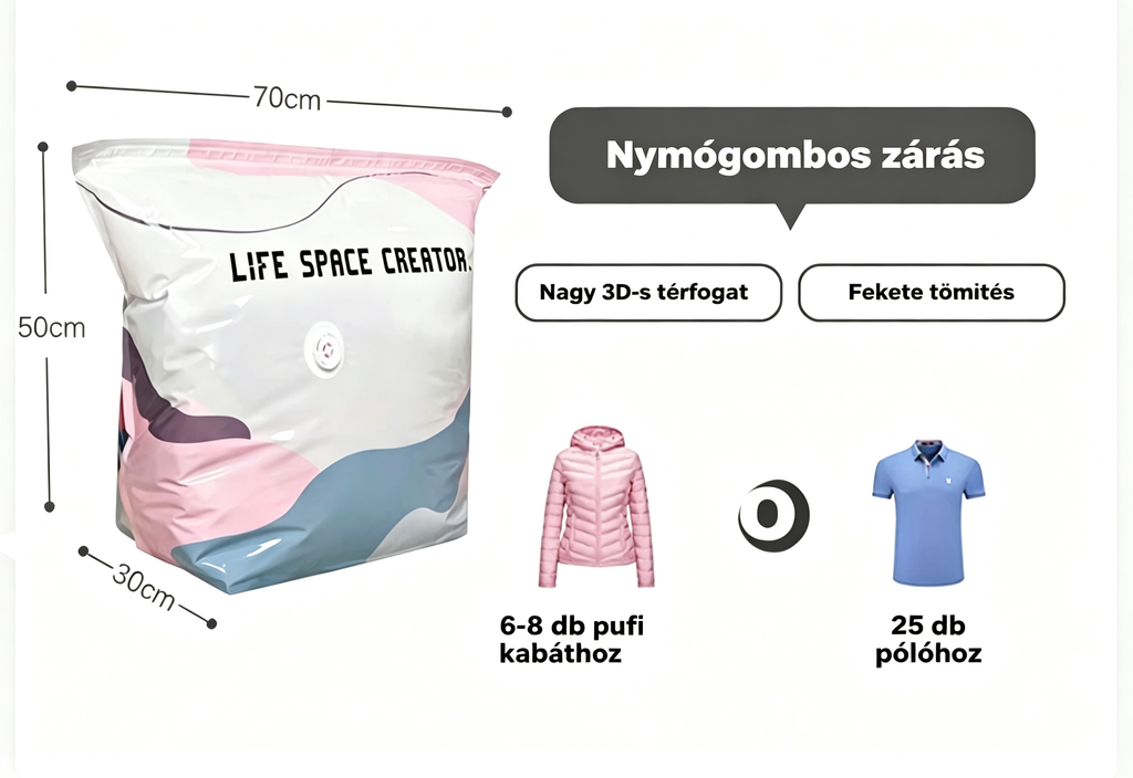 👕📦 [ 5 darab ] Vákuumos ruhákhoz való tárolózsákok — Pumpa nélkül | Vastagított kialakítás dupla rétegű tömítésekkel a kipukkadás és a légszivárgás hatékony megakadályozása érdekében.