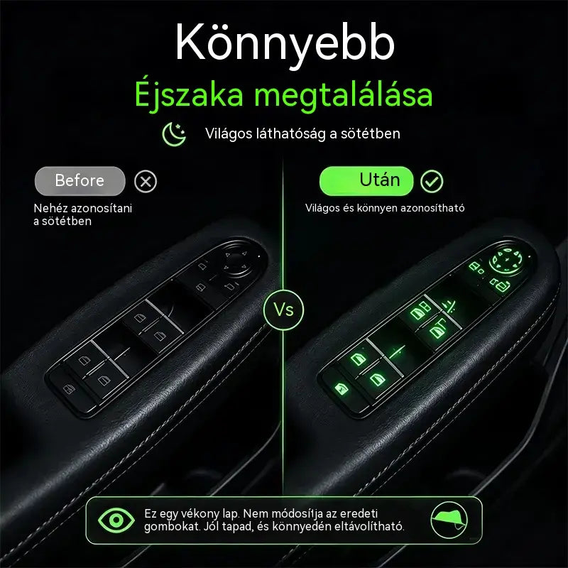 🚗 Fluoreszkáló matricák autógombokhoz | Azonnal megtalálja a kezelőszerveket, akár éjszaka is
