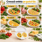 🍳 Tökéletes reggeli percek alatt! Mikrohullámú omlettkészítő 🥚 | 2 rekesz · Élelmiszer-biztonságos, tapadásmentes anyag · Levehető zsanérok az egyszerű tisztításért · Gyors, olajmentes elkészítés