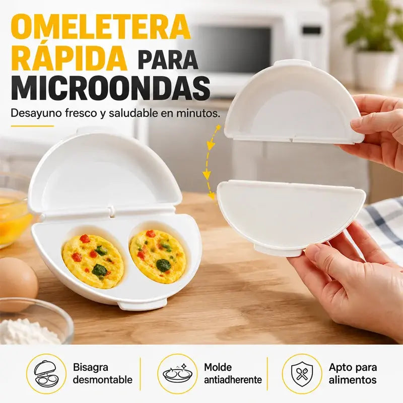 🍳 Tökéletes reggeli percek alatt! Mikrohullámú omlettkészítő 🥚 | 2 rekesz · Élelmiszer-biztonságos, tapadásmentes anyag · Levehető zsanérok az egyszerű tisztításért · Gyors, olajmentes elkészítés